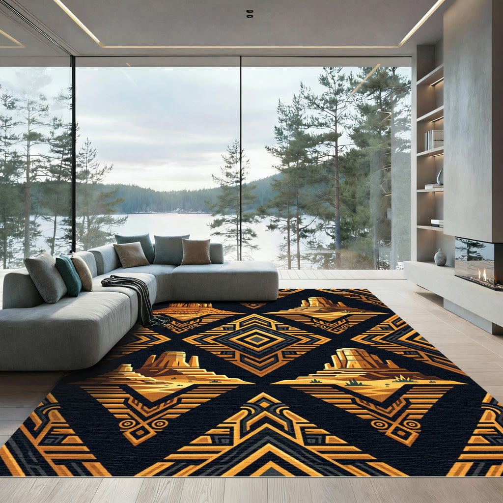 Golden Desert Mesa Geometric Art Deco Rug