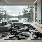 Monochrome Grayscale Ink Splatter Camouflage Rug