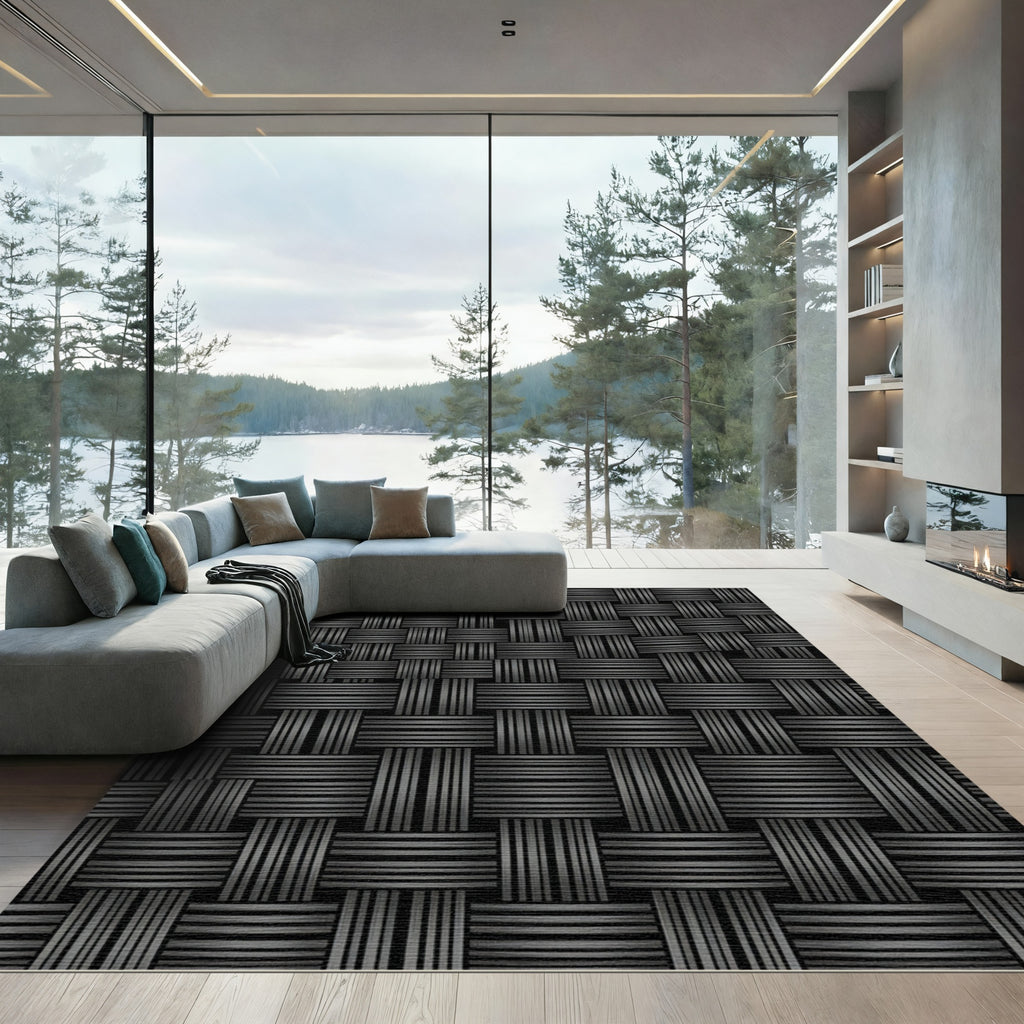 Monochrome Woven Square Texture Rug