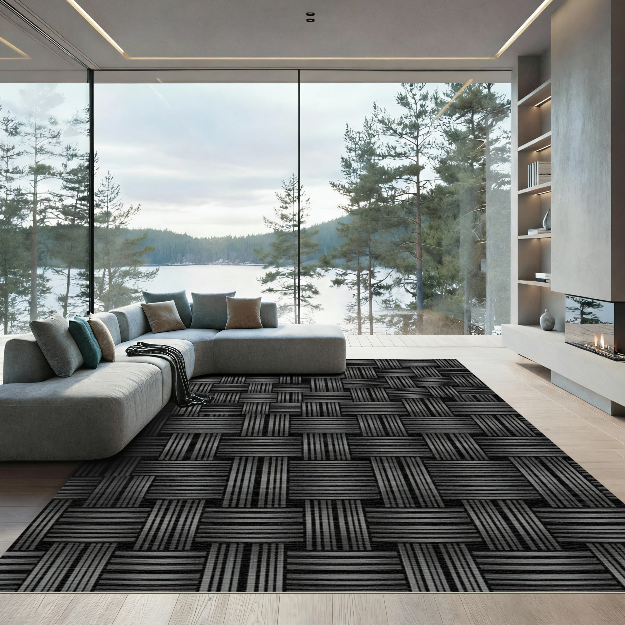 Monochrome Woven Square Texture Rug