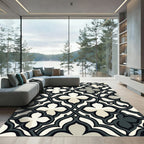 Elegant Charcoal and Cream Scalloped Quatrefoil Rug