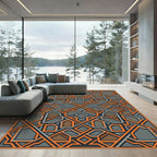 Geometric Amber and Slate Interlocking Weave Rug