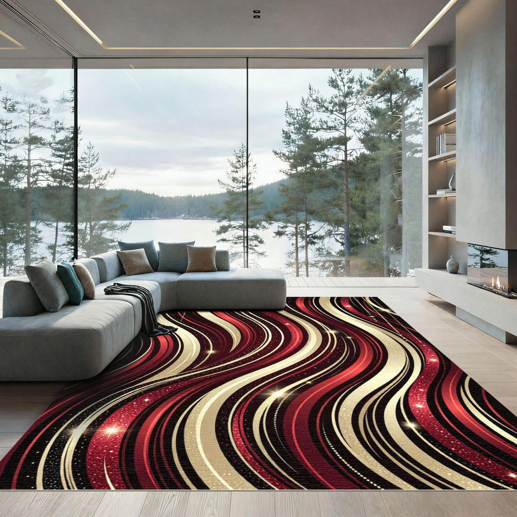 Crimson Gold Deep Wave Ribbons Rug