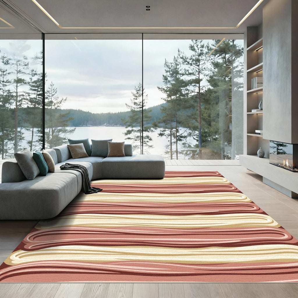 Crimson Beige Woven Stripe Ribbon Rug