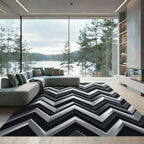 Modern Silver Chevron Zigzag Art Rug