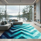 Watercolor Teal Chevron Gradient Wave Rug
