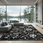Monochrome Rose Lattice Floral Rug