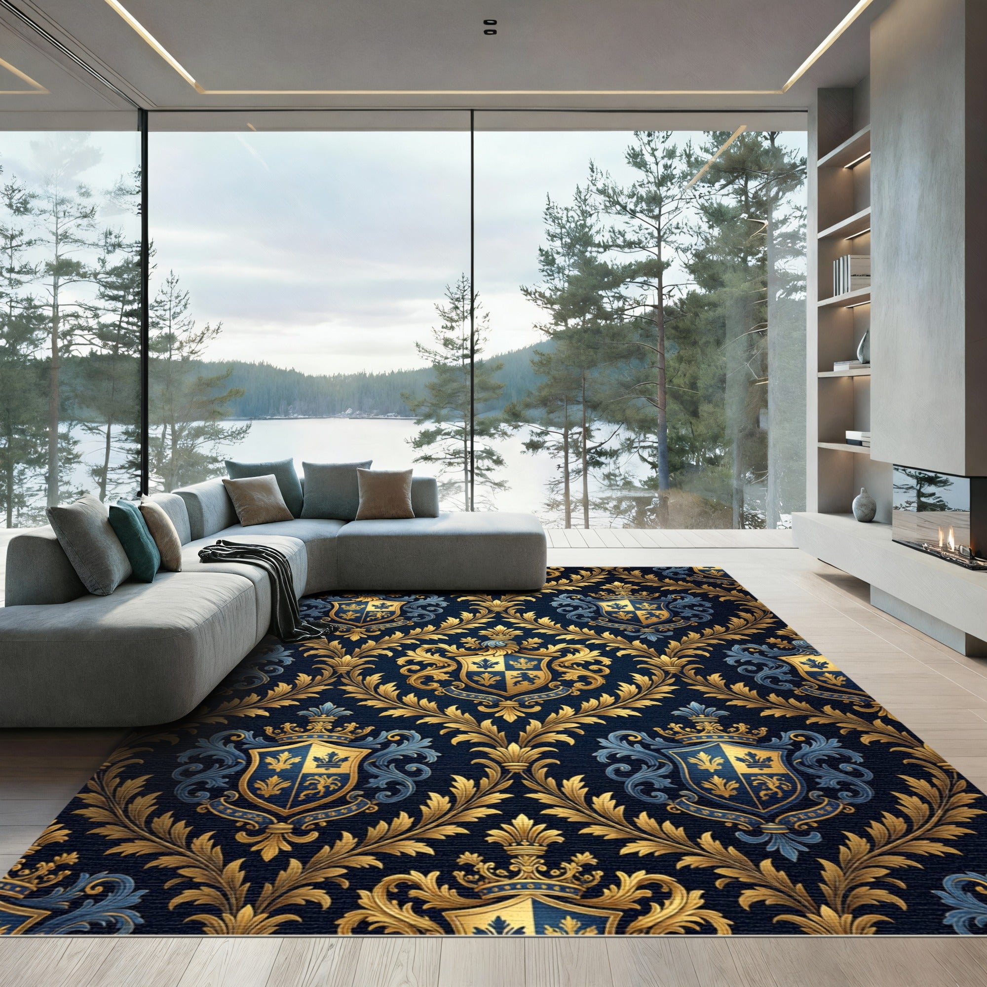 Royal Gothic Gold Blue Crest Rug