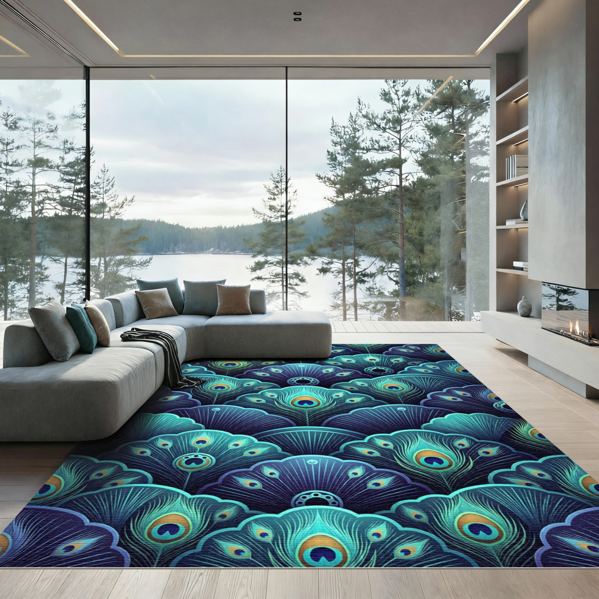 Art Deco Peacock Feather Array Rug