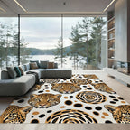 Leopard Faces Swirl Dots Composition Rug