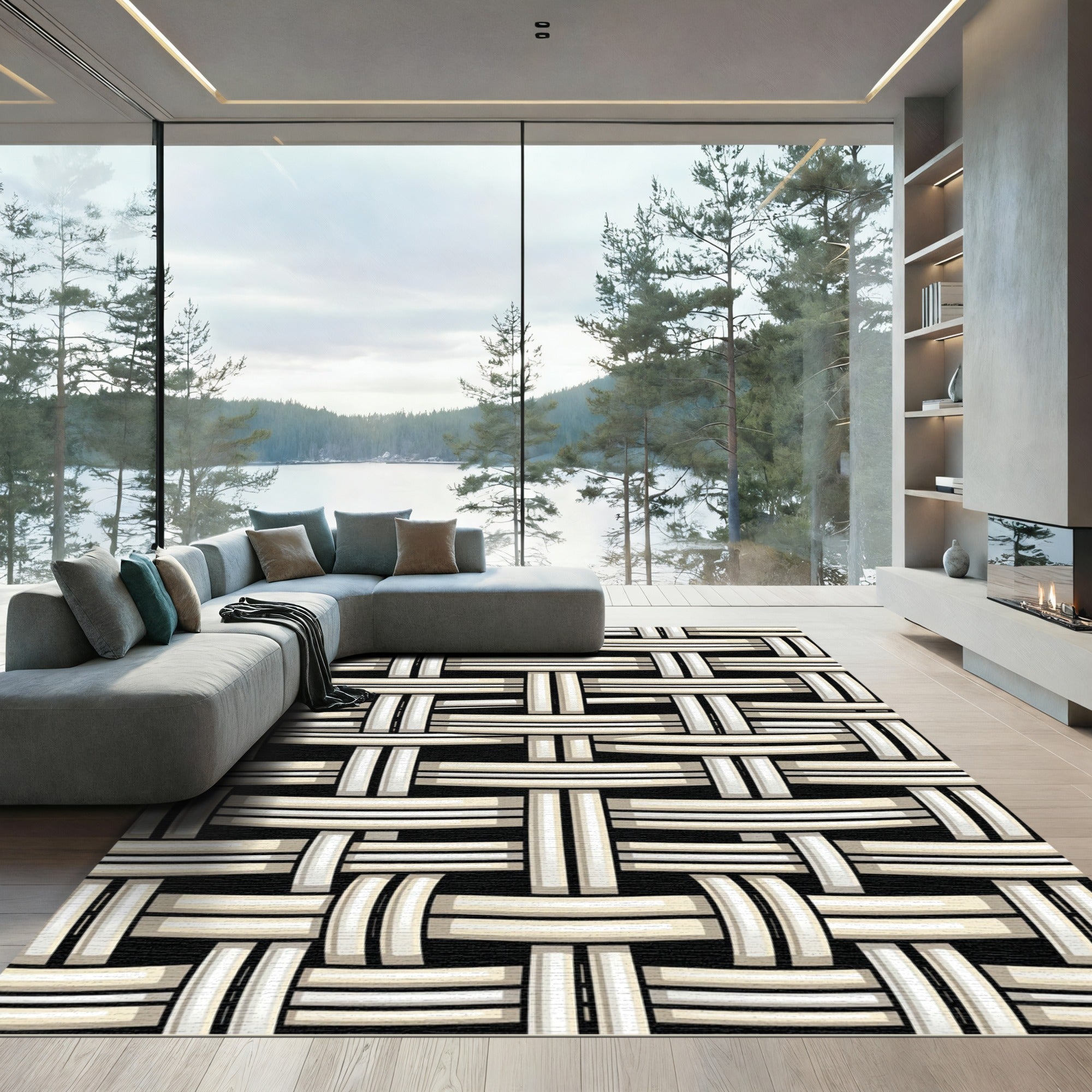 Minimalist Neutral Cream Woven Texture Rug