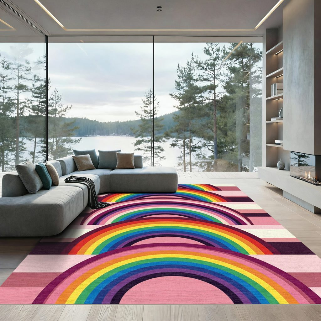 Row of Vibrant Rainbow Arches Rug