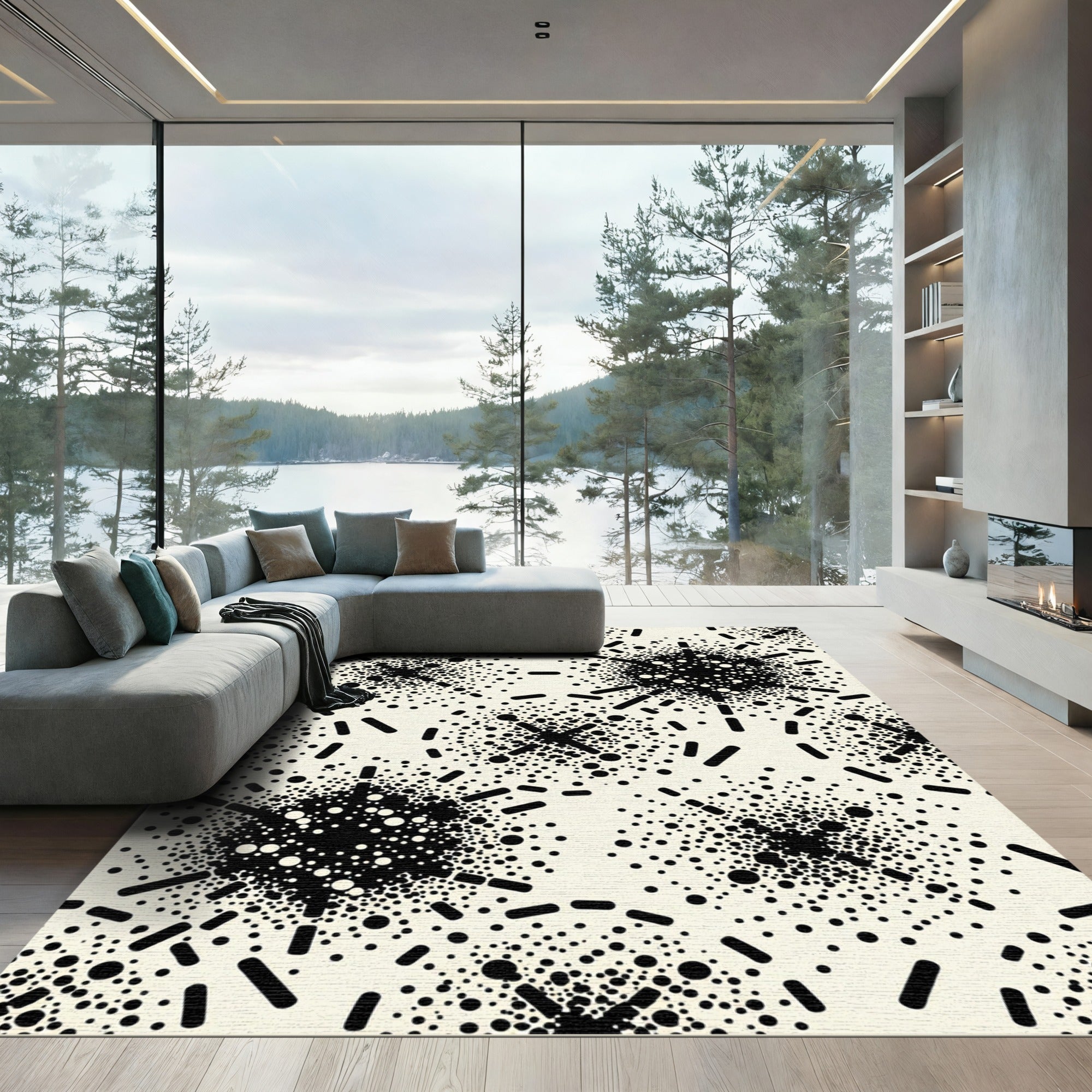 Black White Speckled Starburst Rug