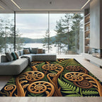 Golden Fern Frond Swirls Botanical Rug
