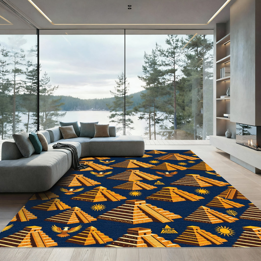 Golden Pyramid Eagle Sun Motif Rug