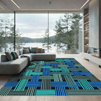 Modern Blue Grid Woven Texture Rug