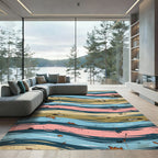 Vintage Coastal Cabin Wavy Striped Art Rug