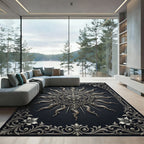 Ornate Silver Sun Filigree Border Rug