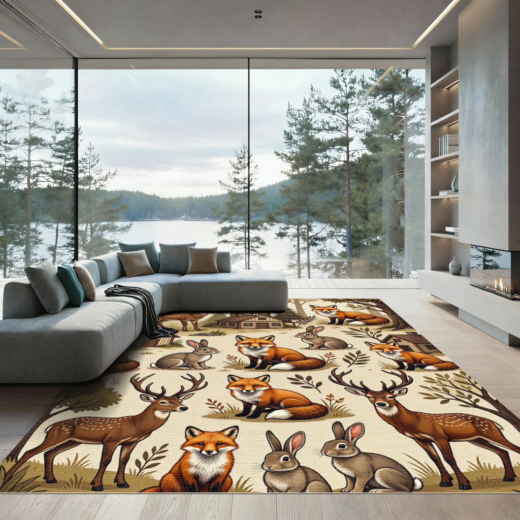 Woodland Forest Animals Cabin Tale Rug