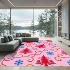 Pink Red Tree Snowflake Swirl Rug