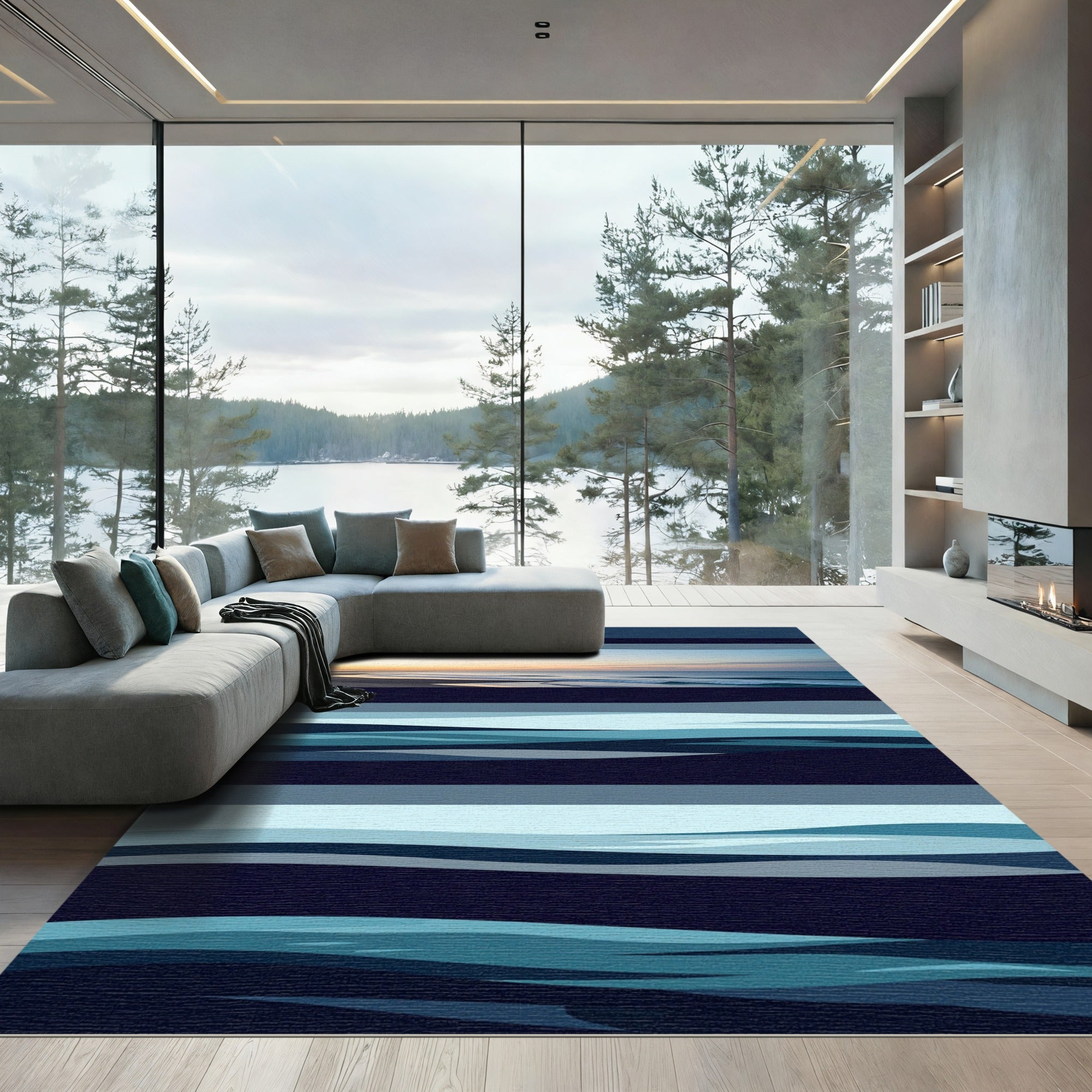 Modern Ombre Blue Ocean Wave Rug