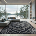 Silver Floral Sunburst Mandala Rug