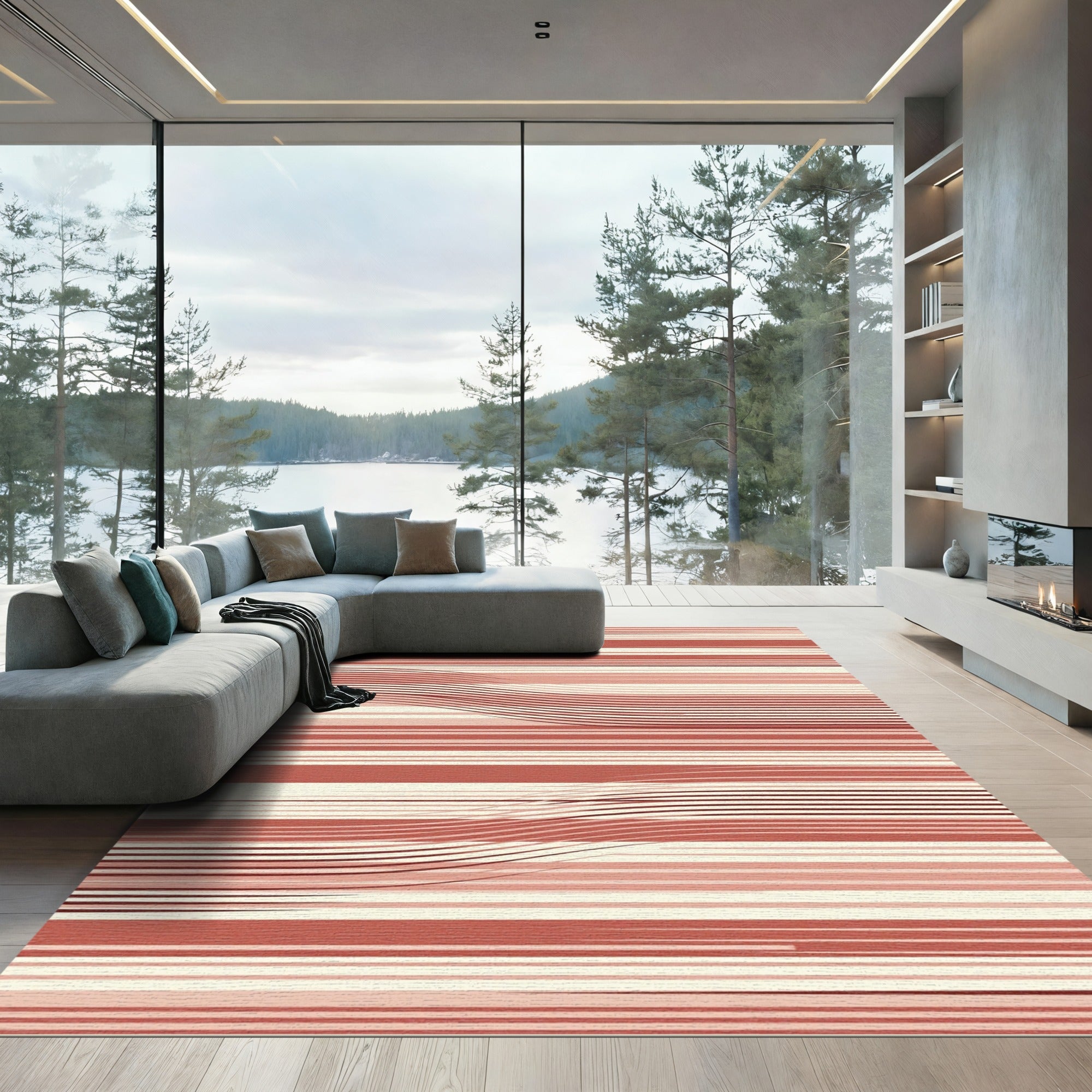 Salmon Modern Wavy Stripe Rug