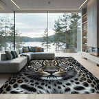 Realistic Leopard Spot Animalistic Portrait Rug
