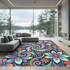 Vibrant Retro Floral Psychedelic Swirl Rug