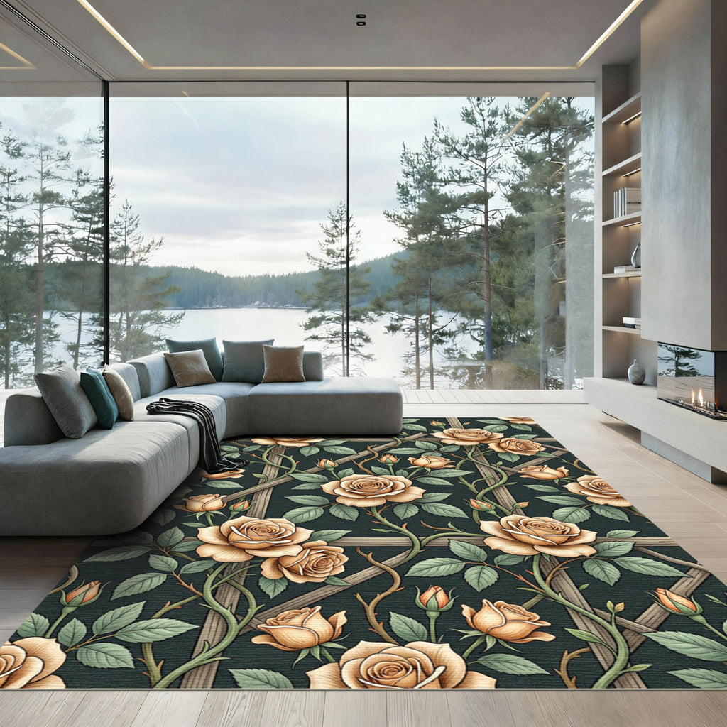 Elegant Beige Rose Trellis Wallpaper Rug