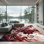 Crimson Floral Swirl Gold Accents Rug
