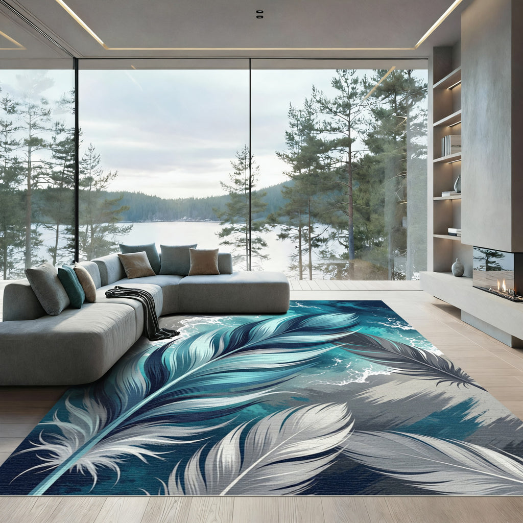 Blues And Grays Feather Waves Rug
