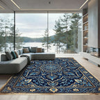 Royal Blue Gold Filigree Medallion Rug