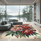 Elegant Pink Peony Floral Botanical Arrangement Rug