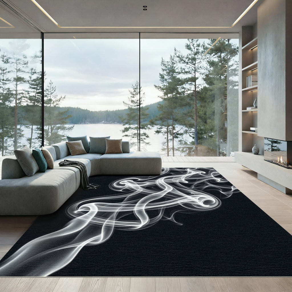 White wispy smoke abstract swirls Rug
