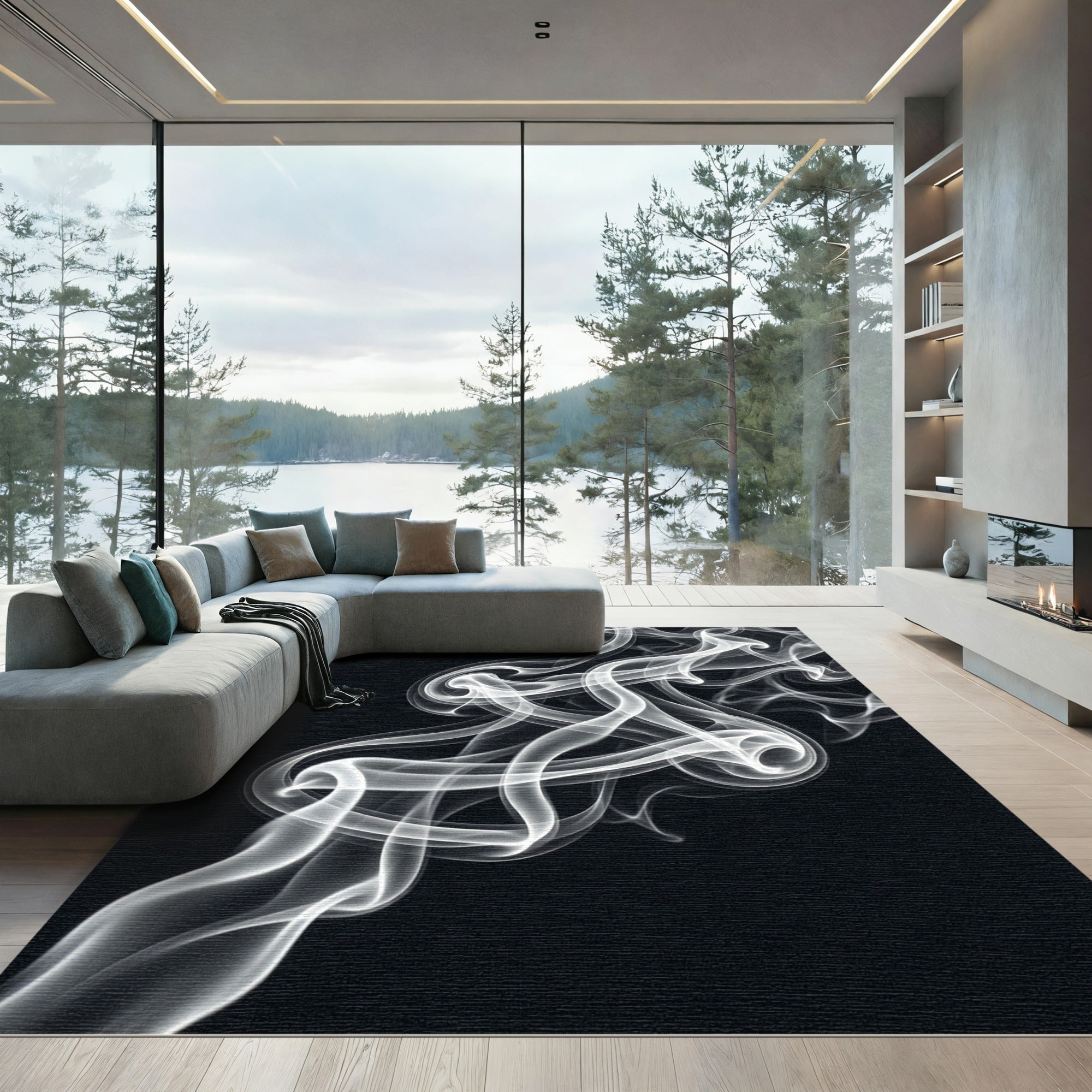 White wispy smoke abstract swirls Rug