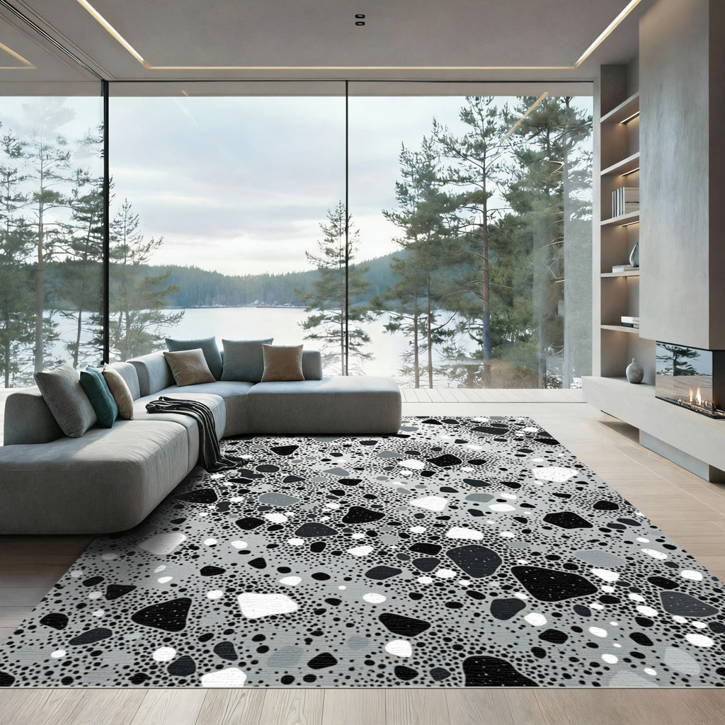 Monochrome Abstract Speckled Terrazzo Stone Rug