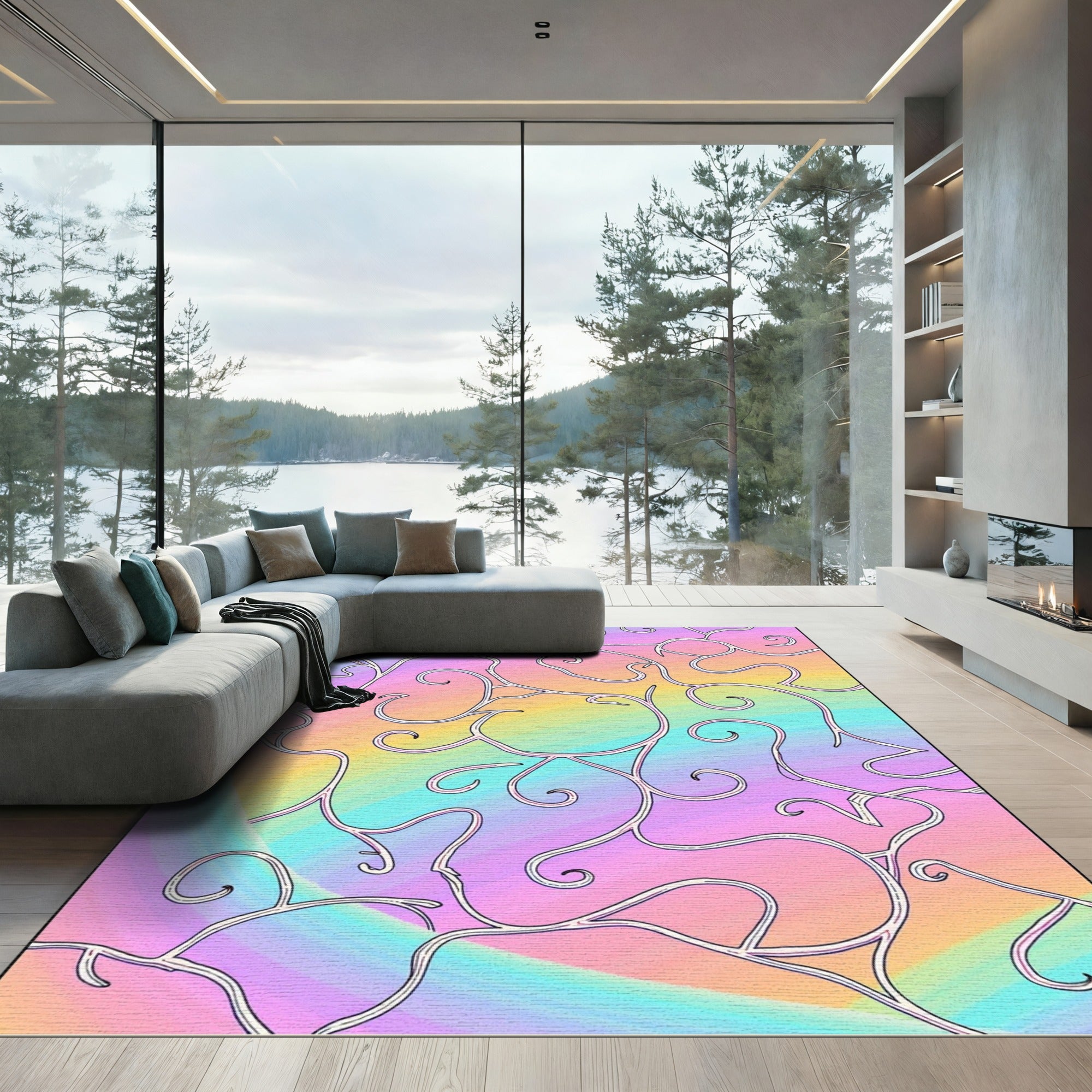 Pastel Swirl Vine Garland Rug