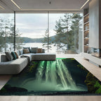 Evergreen Waterfall Cascade Landscape Rug