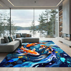 Abstract Koi Fish Blue Circular Movement Rug