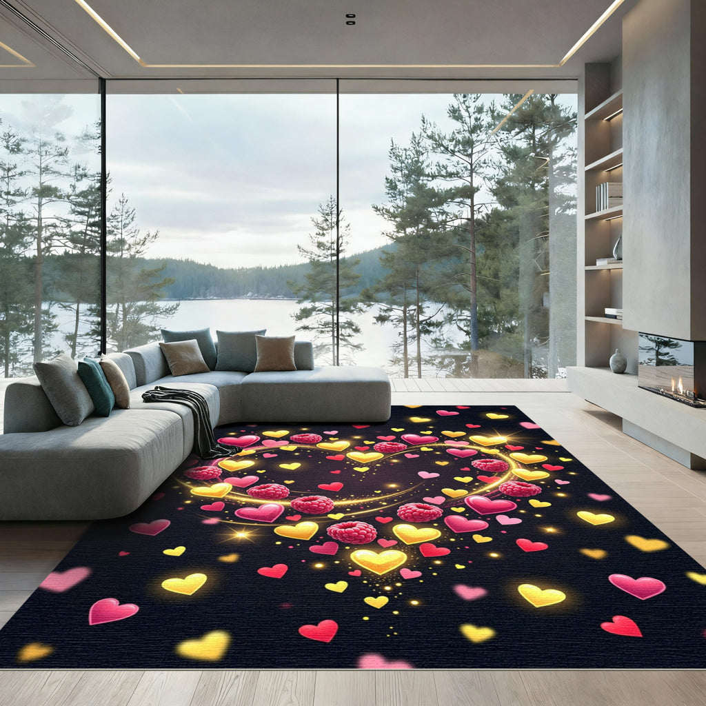 Pink Yellow Hearts Raspberry Glow Rug