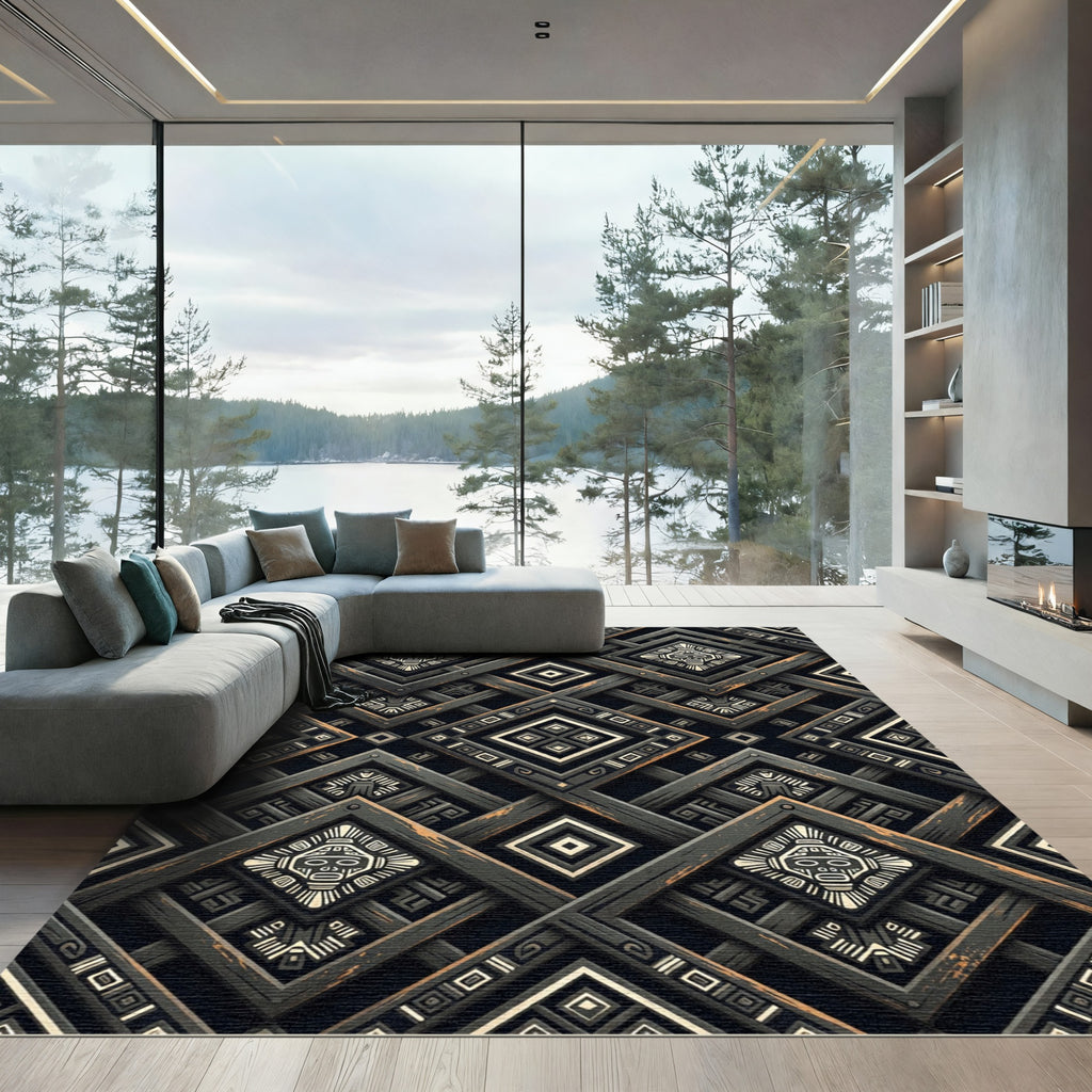 Tribal Face Interlocking Diamond Rug