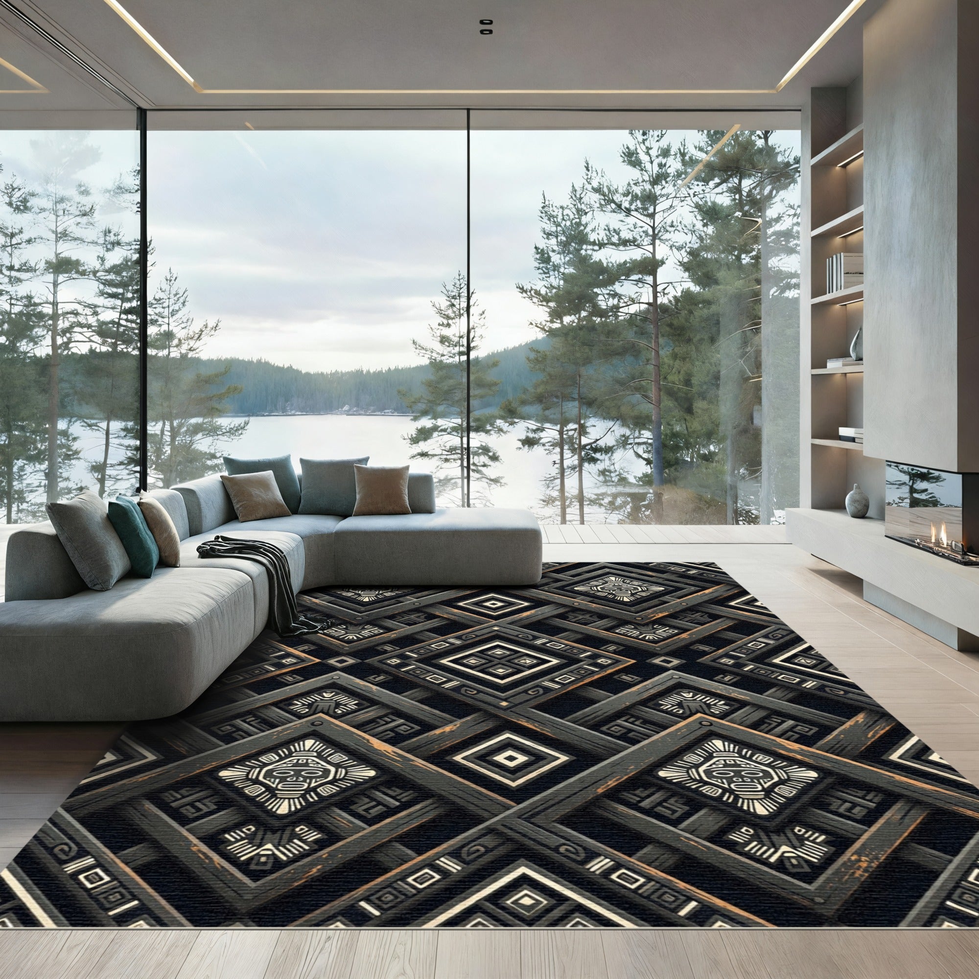 Tribal Face Interlocking Diamond Rug