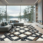 Nautical Gray and Gold Rope Lattice Rug