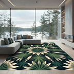 Modern Dark Green Botanical Star Mandala Rug