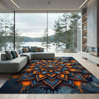 Orange Blue Floral Mandala Splash Rug