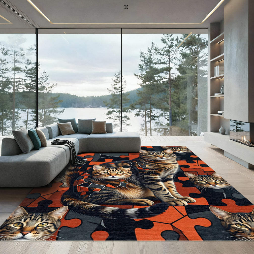 Orange Tabby Cats Puzzle Arrangement Rug