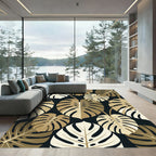 Elegant Golden Monstera Leaf Botanical Rug