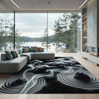Monochromatic Smoke Zen Garden Raked Waves Rug