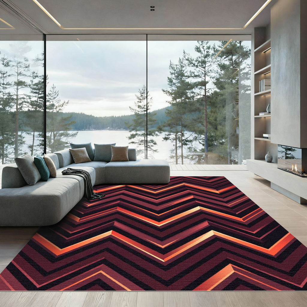 Deep Crimson Chevron Gradient Zigzag Rug